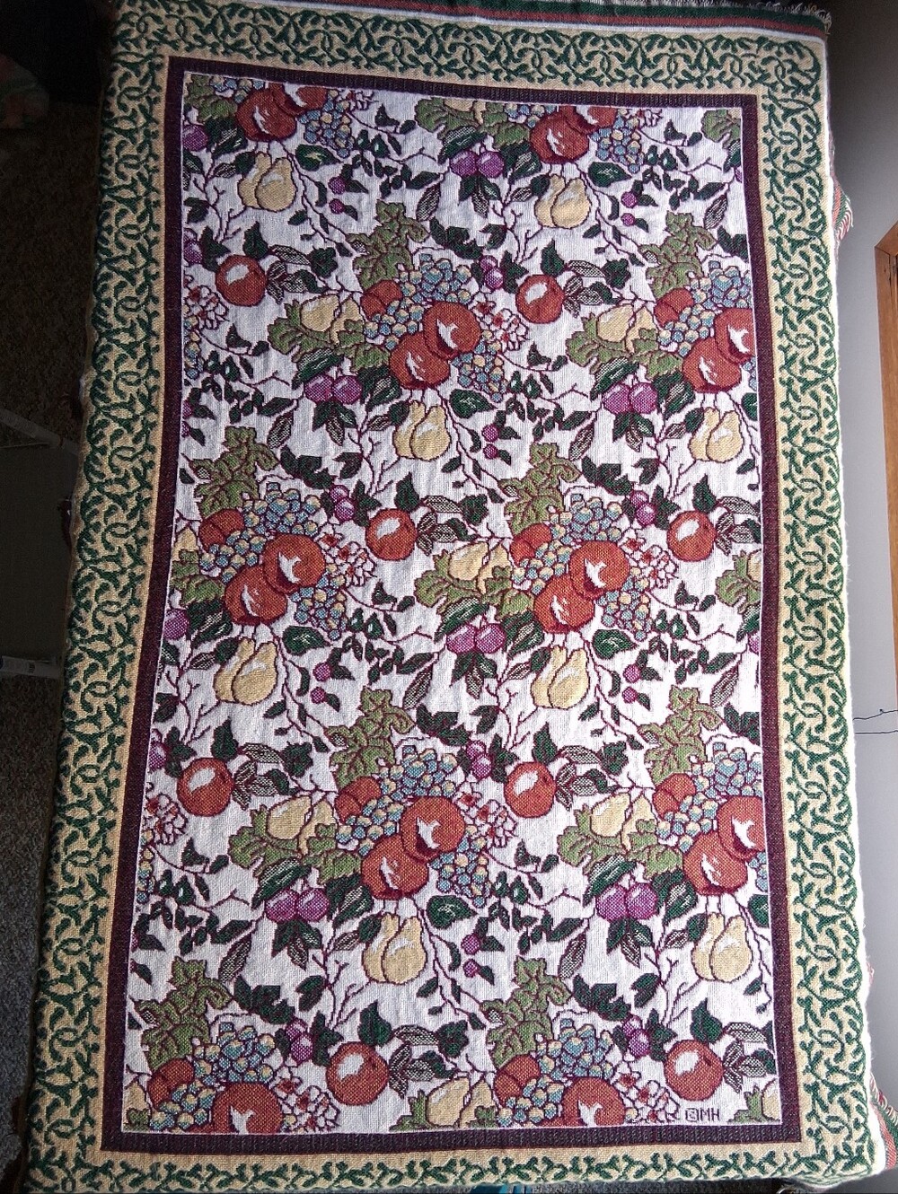 Throw blanket fruit print tapestry Woven Cotton fringed Cottagecore